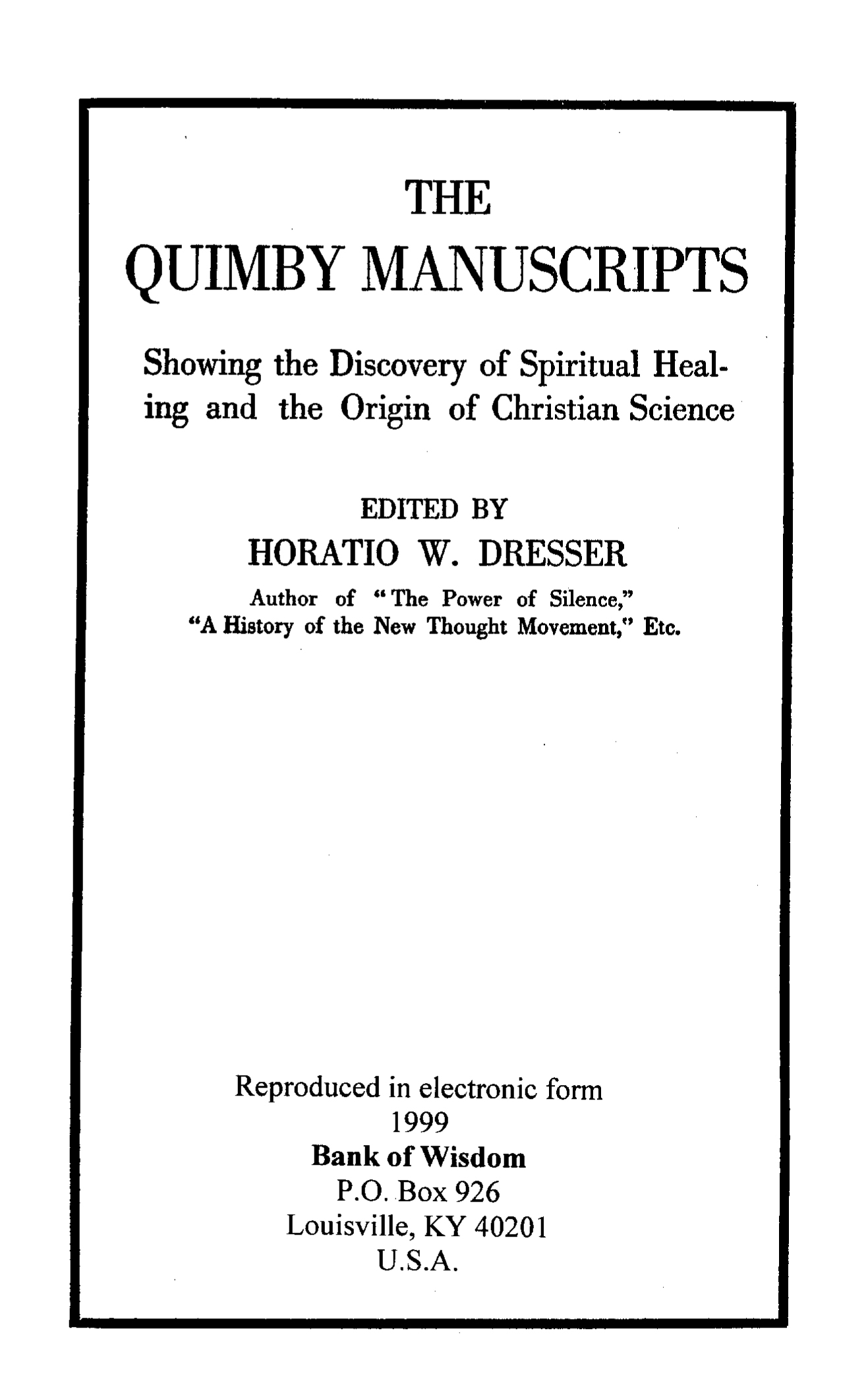 The Quimby Manuscripts